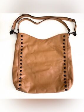 Loeffler Randal Large Leather Handbag Laptop Tote Camel Nude Tan Purse Hobo Stud